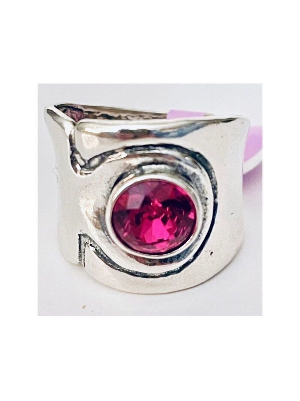 NWT Gorgeous Sz 7 Made in Israel .925 Sterling Silver Thick Pink Big Stone Ring
